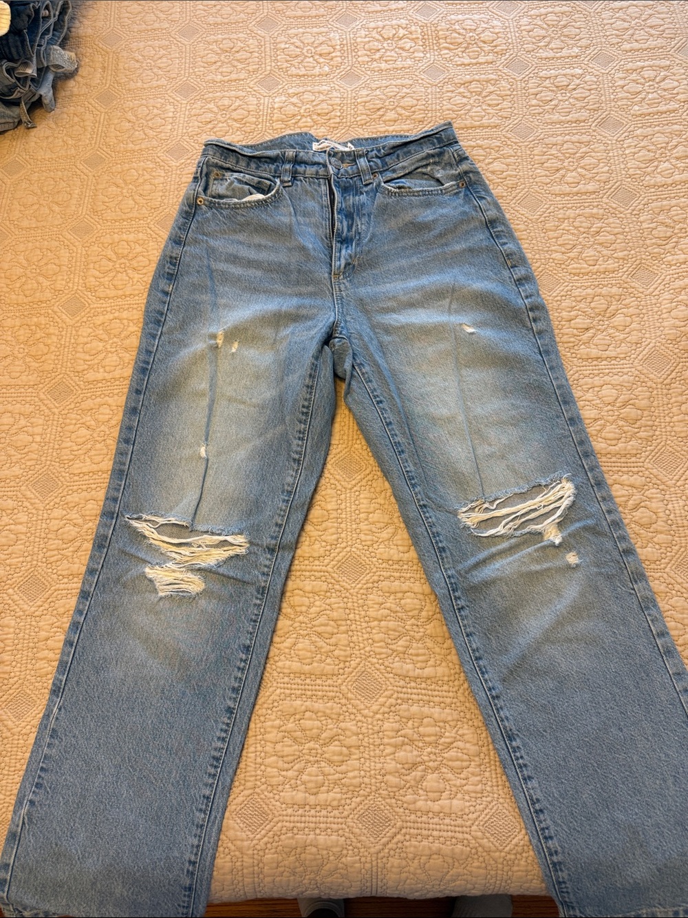 Garage Light Blue Straight Leg Distressed Jeans